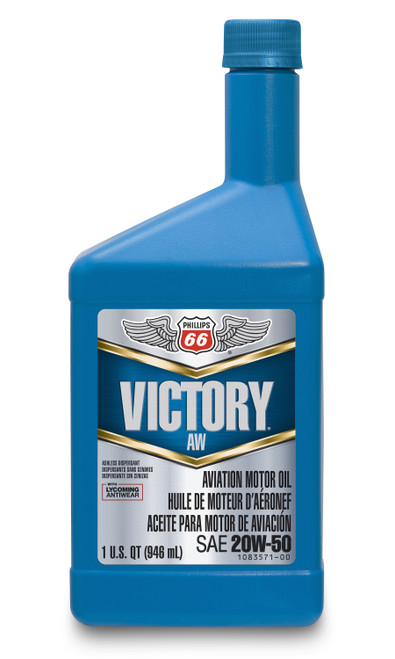 Phillips 66 Victory AW Aviation Oil 20w50 (MIL-L-22851D obsolete), 12/1 Quart Case