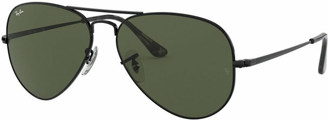 Aviator Metal II RB3689 - Black/Green Glass Lenses 58 Eye Size