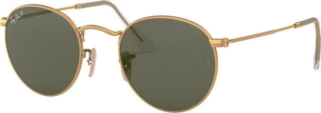 Ray-Ban Round Metal RB3447 - Matte Gold/Green Glass Polarised Lenses 50 Eye Size