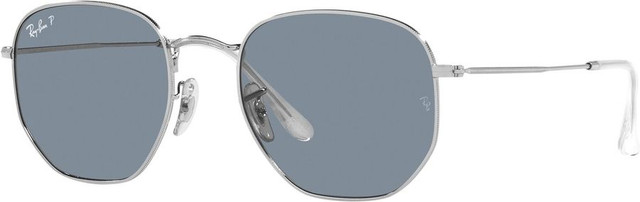 Hexagonal Flat RB3548N - Silver/Blue Polarised Glass Lenses 51 Eye Size