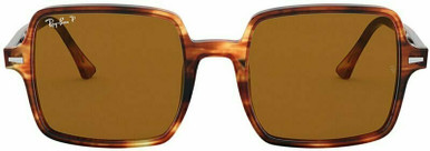 Ray-Ban Square II RB1973, Striped Havana/Brown Polarised Glass Lenses