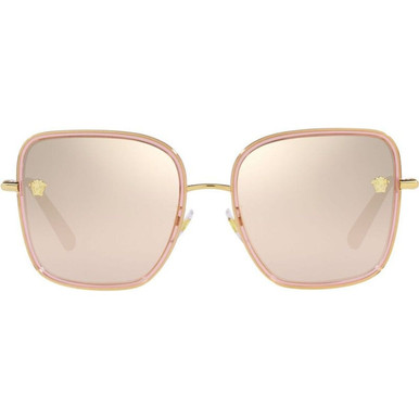 Versace VE2247D - Transparent Pink/Light Brown and Gold Gradient Mirror Lenses