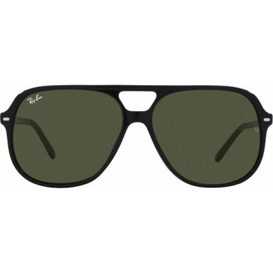 Ray-Ban Bill RB2198, Black/Green Glass Lenses 60 Eye Size