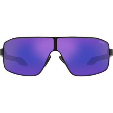 Prada Linea Rossa PS54YS - Matte Black/Dark Blue Violet Mirror Lenses