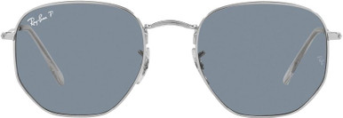 Ray-Ban Hexagonal Flat RB3548N, Silver/Blue Polarised Glass Lenses 51 Eye Size