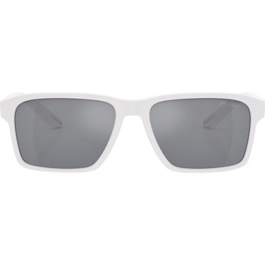 Prada Linea Rossa PS05YS - White Rubber/Light Blue and Silver Mirror Lenses