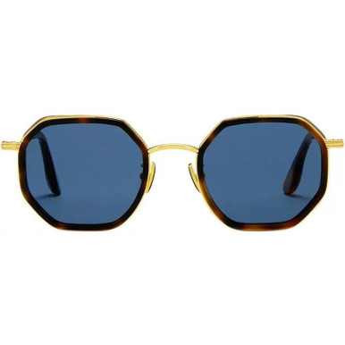 L.G.R Zanzibar Metal Explorer - Gold and Spotted Havana/Blue Glass Lenses