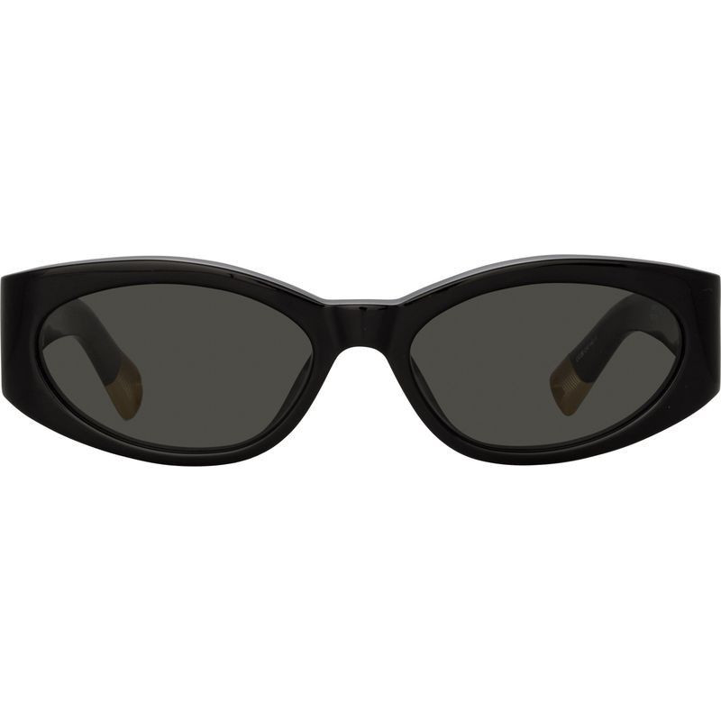 Shop the Jacquemus Ovalo Sunglasses Black Yellow Gold/Grey