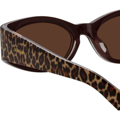 Shop Jacquemus Ovalo Sunglasses Leopard Yellow Gold/Brown