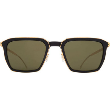 Mykita Embers - 585 Pitch Black and Glossy Gold/Rawgreen Lenses