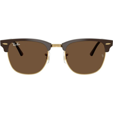 Ray-Ban Clubmaster Classic RB3016 - Brown on Gold/Dark Brown Glass Lenses 51 Eye Size