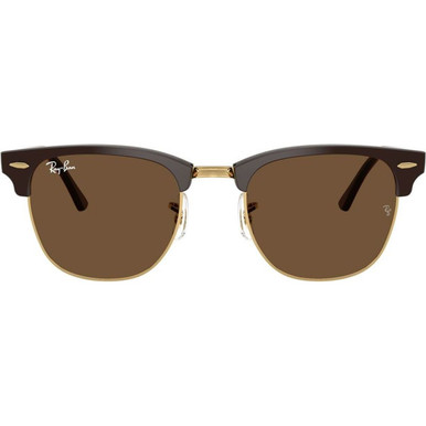 Ray-Ban Clubmaster Classic RB3016F - Brown on Gold/Dark Brown Glass Lenses