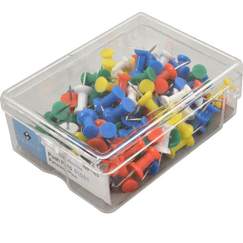 PINS,PUSH , ASSTD COLORS, 100-PK