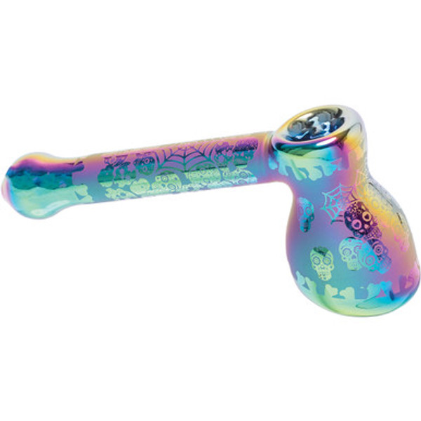 6.3in Green Skulls Electroplated Glass Bubbler