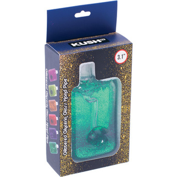 4in Green Liquid Glitter Square Hand Pipe