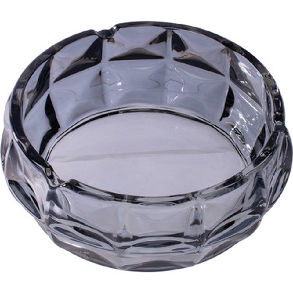 Smokey Black Diamond Cut Crystal Glass Ashtray - 6in