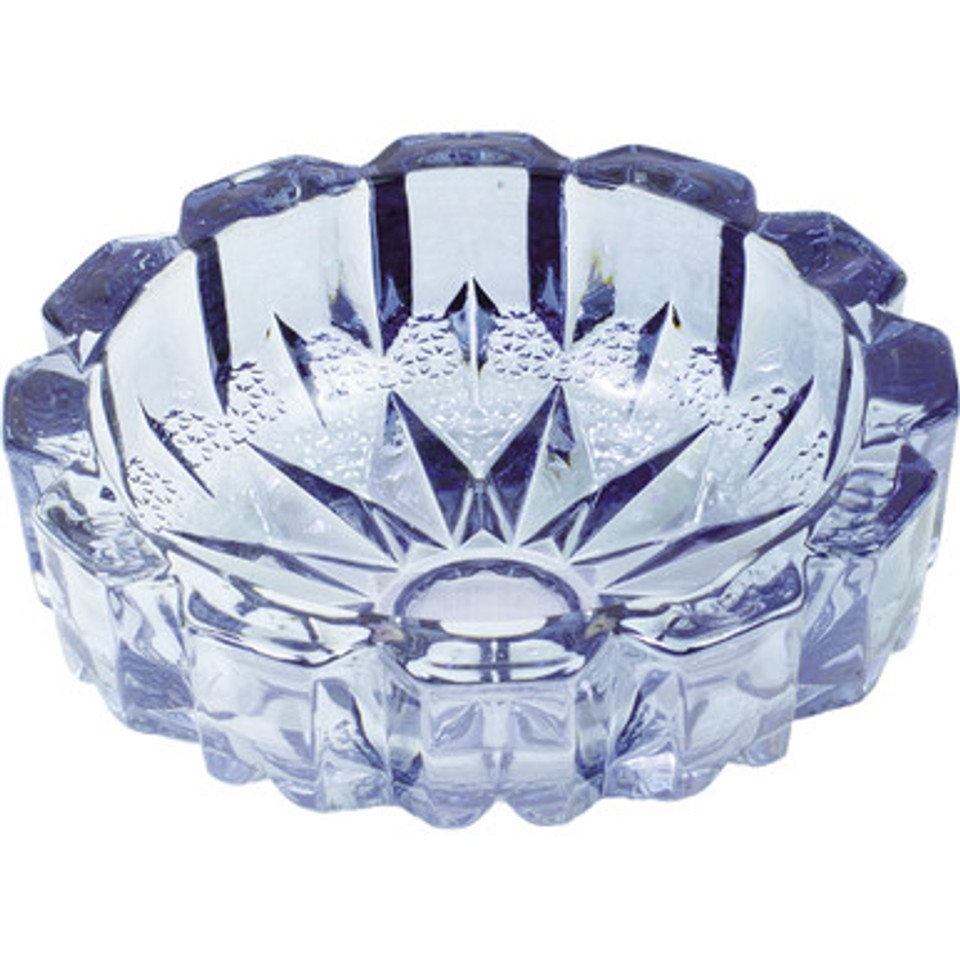 Blue Round Electroplated Glass Ashtray - 6.25in
