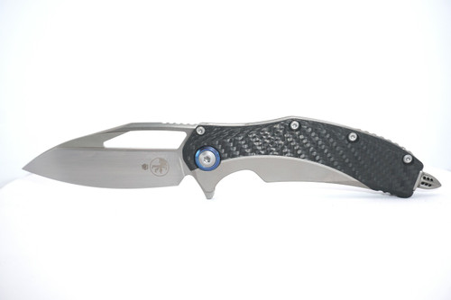 Matrix- Hand Rubbed Titanium Handle- Satin Standard- Blue Titanium Pivot Collar and Carbon Fibre Scales- Microtech Knives