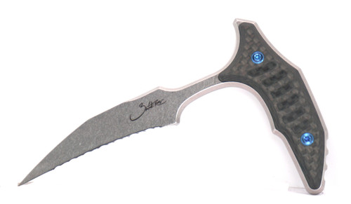 BEE- Full Serrated- Marfione Select- Stonewash Finish- Carbon Fiber- Blue Titanium- Microtech Knives