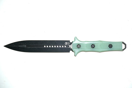 Nephilim- Double Edge Battleworn Black with Jade G10- Heretic Knives