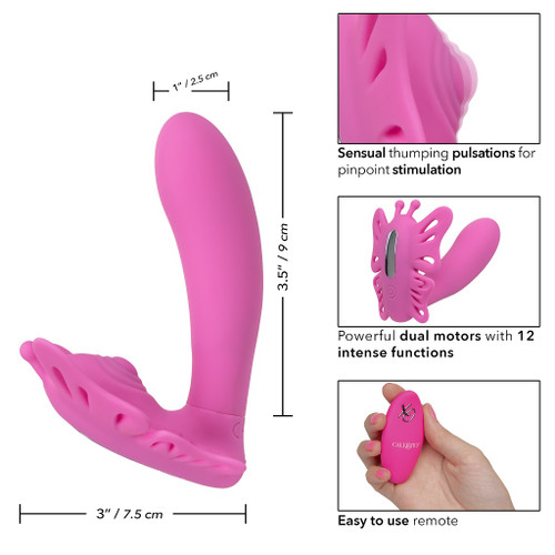 Venus Butterfly Silicone Remote Pulsating Venus G - Pink dimensions Venus Butterfly Silicone Remote Pulsating Venus G - Pink dimensions