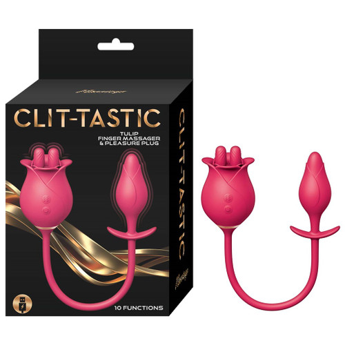 Clit-Tastic Tulip Finger Massager & Plug - Red with package Clit-Tastic Tulip Finger Massager & Plug - Red with package