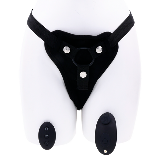 Hidden Pocket Strap On - Black front with toy