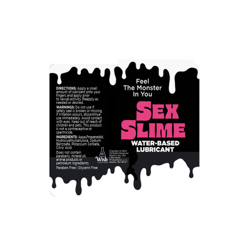 Sex Slime Pink Water Based Lubricant  2 OZ label and ingredients
