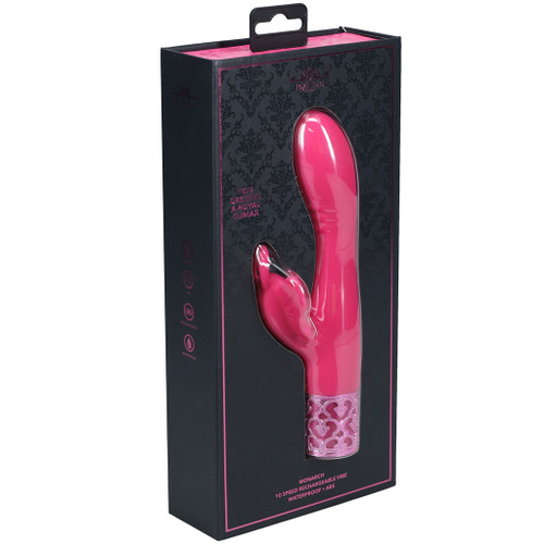 Royal Gems Monarch 10 Speed Silicone Rechargeable Vibrator - Pink in box