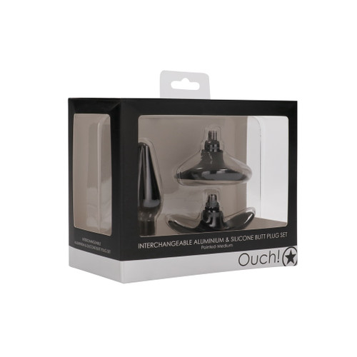 Medium Interchangeable Butt Plug Set - Black in box