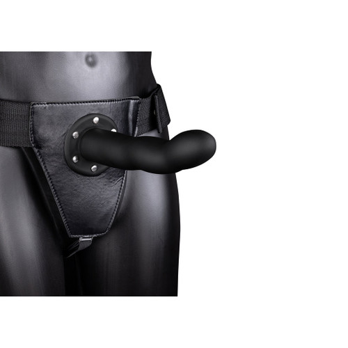 Curved Hollow Strap-on 8 Inch - Black on mannequin