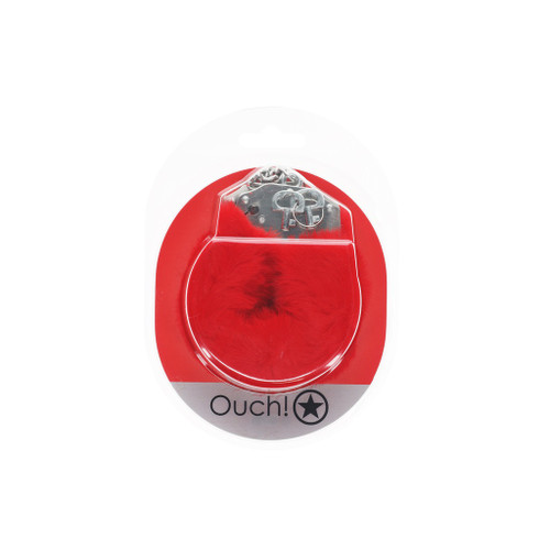 Ouch! Heavy Duty Fluffy Handcuffs - Red in package Ouch! Heavy Duty Fluffy Handcuffs - Red in package