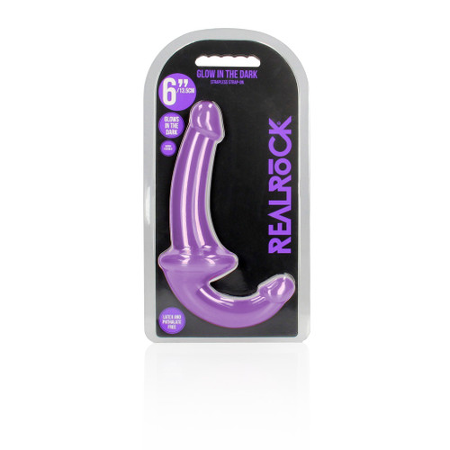 RealRock - 6 Inch Strapless Strap On Glow in the Dark - Neon Purple in package