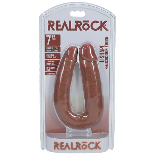 RealRock - U Shaped Double Dildo 7" - Tan in package