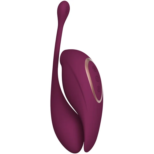 Twitch 2 - Rechargeable Suction & Flapping Vibrator w/Remote Control Vibrating Egg - Burgundy tilt view together