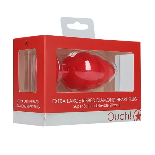 Ribbed Diamond Heart Butt Plug - Extra Large - Red in package