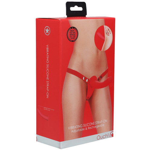Vibrating Silicone Strap-On Adjustable & Rechargeable - Red in box