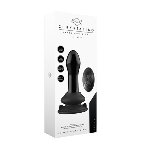 Pluggy - Suction Cup and Remote 10 Speed Glass Plug - Black in box
