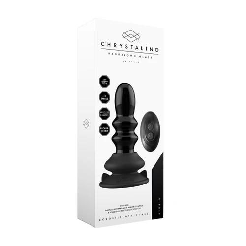 Ribbly - Suction Cup and Remote 10 Speed Glass Plug - Black in box