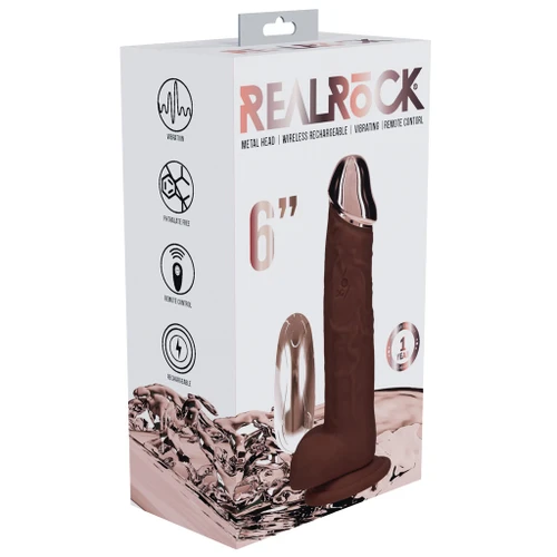 RealRock - Wireless 6" Metalhead Rechargeable Remote Control Vibrating Dong with Balls - Brown in box