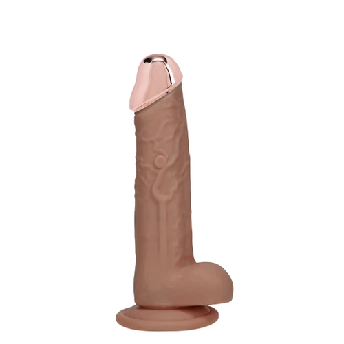 RealRock - Wireless 6" Metalhead Rechargeable Remote Control Vibrating Dong with Balls - Tan side view