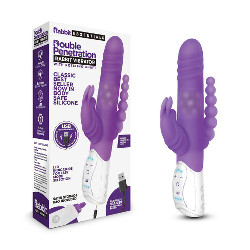 Rechargeable Double Penetration Rabbit Vibrator - Purple with box