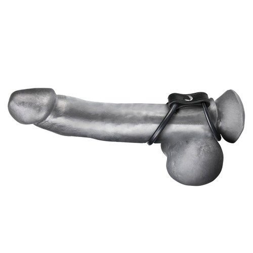 Duo Cock & Ball Ring - Black on a dildo