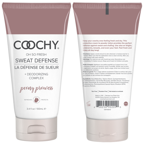 Coochy Sweat Defense 3.4 OZ bottle front and back