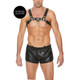 OUCH! Chest Bulldog Harness - L/XL - Black front view on man