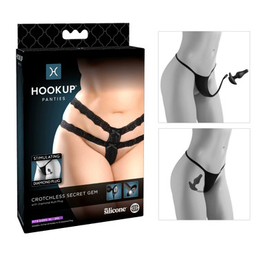 Crotchless Secret Gem Panty with Diamond Butt Plug XL-2XL