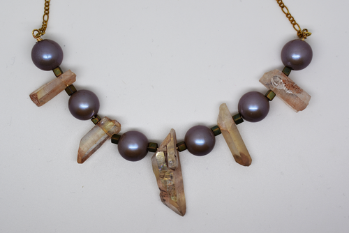 Natural Champagne Quartz Chards and Acrylic Bead necklace