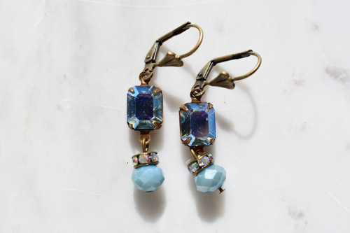 Blue Swarovski and rondelles earrings