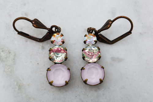 Pink Swarovski Trio Dangle leverback Earrings