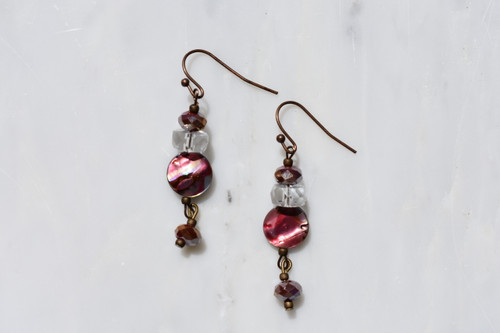 Red Abalone and Czech Glass Bead Earrings